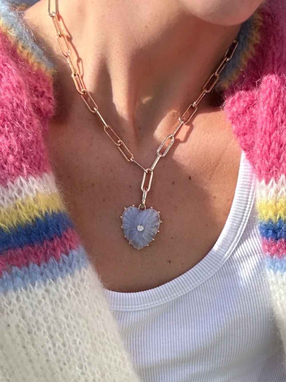 Malene Blue Lace Heart Clip Necklace